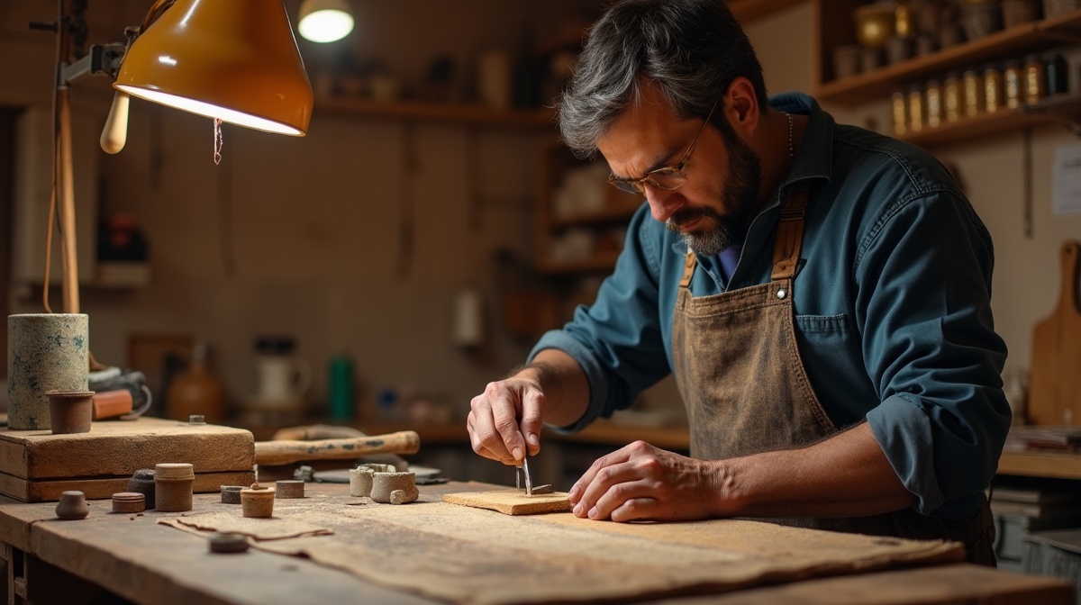 Artisan marocain travaillant dans un atelier spécialisé de produits premium