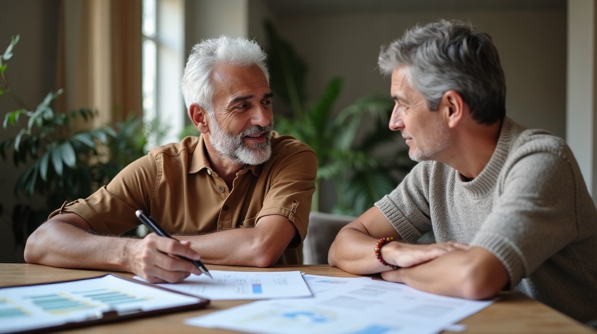 Couple marocain quinquagénaire consultant un conseiller en assurance retraite