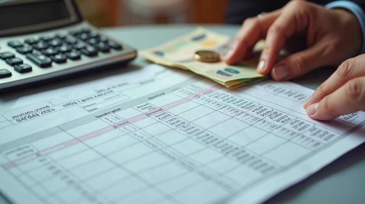 Bulletin de paie marocain et calculatrice avec des billets en dirhams
